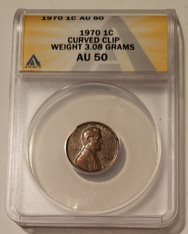 1970 Lincoln Memorial Cent Curved Clip Error AU50 ANACS