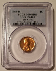 1963 D Lincoln Memorial Cent DDO Variety FS-101 MS65 RED PCGS
