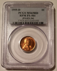 1955 D Lincoln Wheat Cent RPM Variety FS-501 MS65 RED PCGS