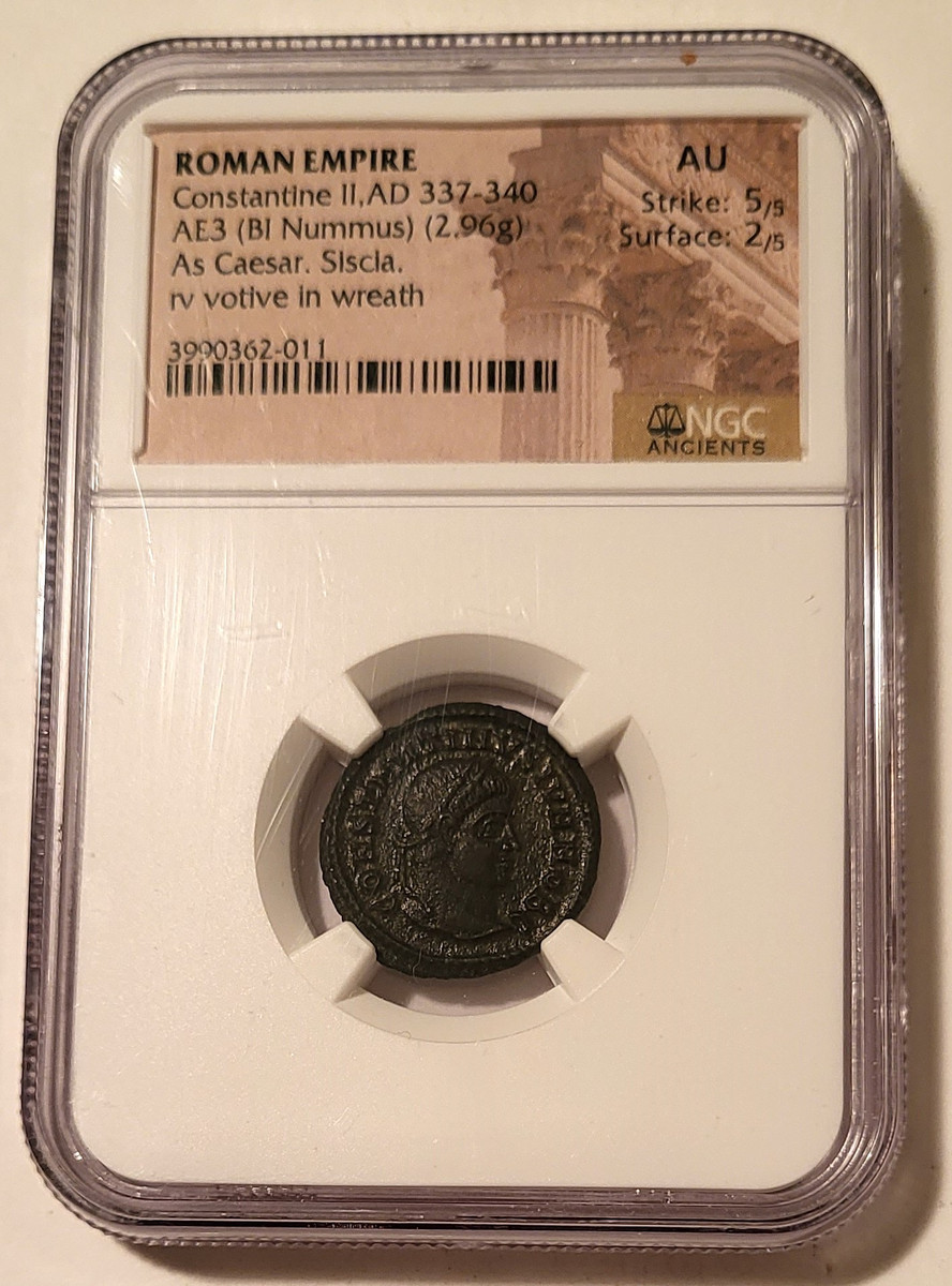 Roman Empire Constantine II AD 337-340 AE3 BI Nummus Siscia Mint