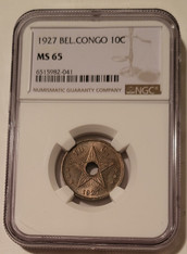 Belgian Congo 1927 10 Cents MS65 NGC