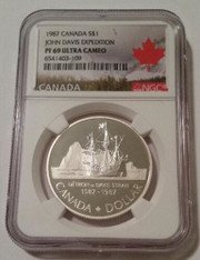 Canada 1987 Silver Dollar John Davis Expedition Proof PF69 UC NGC Maple Leaf Label