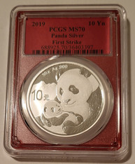 China 2019 10 Yuan Silver Panda MS70 PCGS First Strike Red Frame Holder