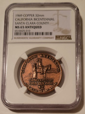 1969 California Bicentennial Copper Medal Santa Clara County MS65 Antiqued NGC