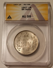 India - British - Edward VII 1907 Silver Rupee AU55 ANACS