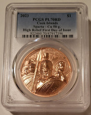 Cook Islands 2023 Dollar Sparta - Copper High Relief PL70 RED PCGS FDI Low Mintage