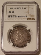 South Africa 1894 Silver 2 1/2 Shillings AU50 NGC