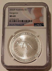 Australia 2022 P 1 oz Silver Dollar Kangaroo MS69 NGC Flag Label