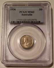 Australia George V 1936 Silver 3 Pence MS62 PCGS