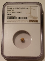 India Mysore (1638-1812) Gold Fanam - Kanthirava Type MS62 NGC