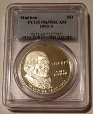 1993 S James Madison Commemorative Silver Dollar Proof PR69 DCAM PCGS