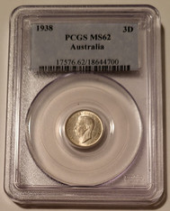 Australia George VI 1938 Silver 3 Pence MS62 PCGS
