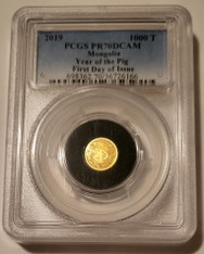 Mongolia 2019 Gold 1000 Tugrik Year of the Pig Proof PR70 DCAM PCGS FDI Low Mintage