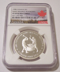 Canada 1988 Silver Dollar Saint-Maurice Ironworks Proof PF69 UC NGC Maple Leaf Label