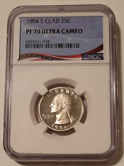 1994 S Clad Washington Quarter Proof PF70 Ultra Cameo NGC Flag Label