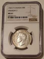 Canada George VI 1947/7 Silver 50 Cents Straight 7 MS61 NGC