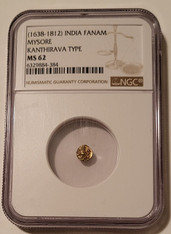 India Mysore (1638-1812) Gold Fanam Kanthirava Type MS62 NGC