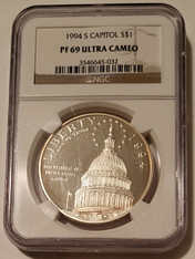 1994 S Capitol Commemorative Silver Dollar Proof PR69 DCAM PCGS Toning