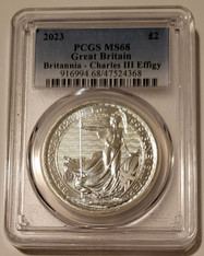Great Britain Charles III 2013 1 oz Silver 2 Pounds Britannia MS68 PCGS