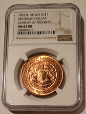 1933 Century of Progress So-Called Michigan Dollar Medal HK-473 R3 MS65 RB NGC