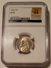 1944 P Jefferson Nickel SP69 NGC (Matte Finish) #44 100 Greatest Modern U.S. Coins Label