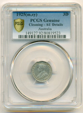 Australia Silver 1925 (m,sy) 3 Pence AU Details PCGS Secure