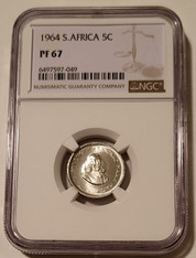 South Africa 1964 Silver 5 Cents Proof PF67 NGC Low Mintage