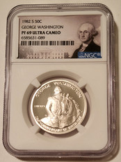 1982 S George Washington Commemorative Silver Half Dollar Proof PF69 UC NGC Portrait Label