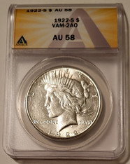 1922 S Peace Silver Dollar VAM-2AO R5 AU58 ANACS