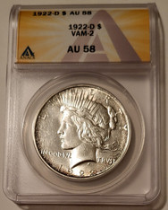 1922 D Peace Silver Dollar VAM-2 AU58 ANACS
