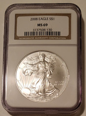 2008 1 oz Silver Eagle Dollar MS69 NGC