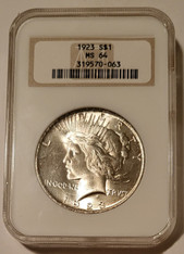 1923 Peace Silver Dollar Unc MS64 NGC OH Toning