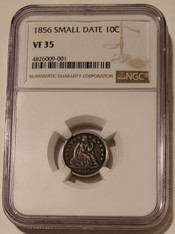 1856 Seated Liberty Dime Small Date VF35 NGC Toned
