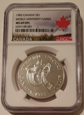 Canada 1983 Silver Dollar World University Games MS69 DPL NGC Maple Leaf Label