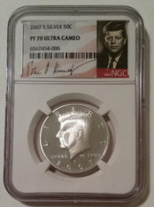 2007 S Silver Kennedy Half Dollar Proof PF70 UC NGC Portrait Label