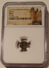 Middle Ages - Hungary -  Bela II (1131-41) Silver Denar MS61 NGC