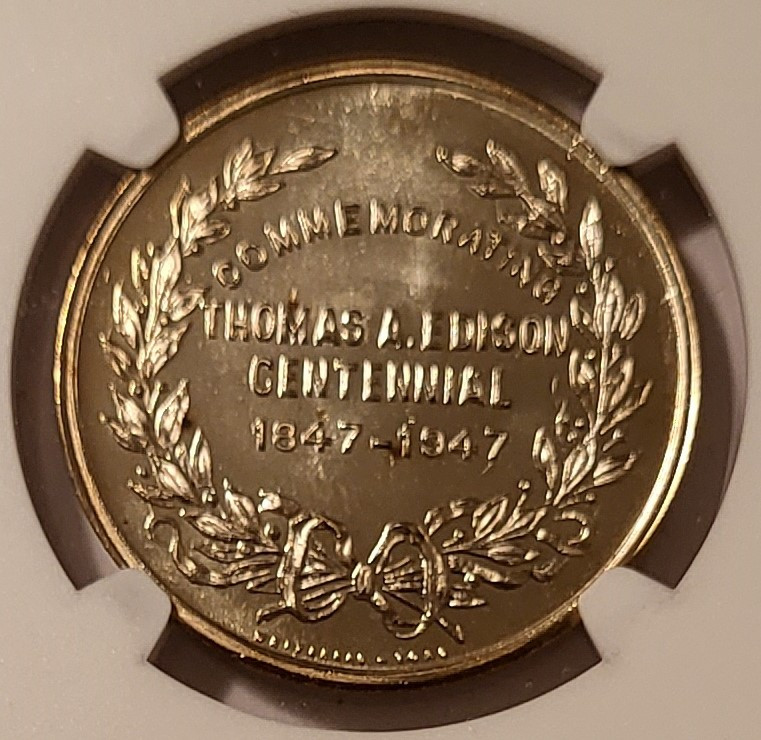 1947 C Smith So-Called 50 Cents Medal Thomas Edison Centennial