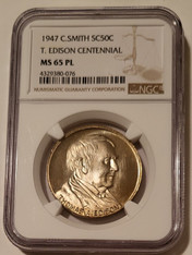 1947 C Smith So-Called 50 Cents Medal Thomas Edison Centennial MS65 PL NGC