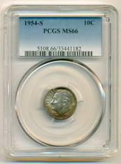 1954 S Roosevelt Dime MS66 PCGS Copper Toning