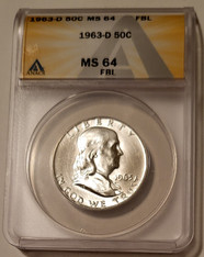 1963 D Franklin Half Dollar MS64 FBL ANACS