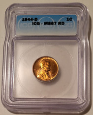 1944 D Lincoln Wheat Cent MS67 RED ICG