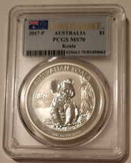 Australia 2017 P 1 oz Silver Dollar Koala MS70 PCGS First Strike