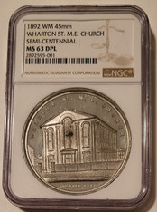 1892 Philadelphia PA Wharton St M.E. Church Semi-Centennial Medal WM MS63 DPL NGC