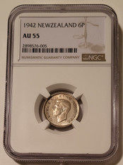 New Zealand George VI 1942 Silver 6 Pence AU55 NGC Key Date