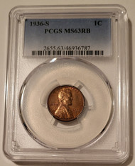 1936 S Lincoln Wheat Cent MS63 RB PCGS