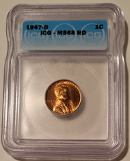 1947 D Lincoln Wheat Cent MS68 RED ICG
