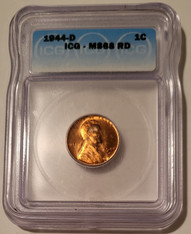 1944 D Lincoln Wheat Cent MS68 RED ICG