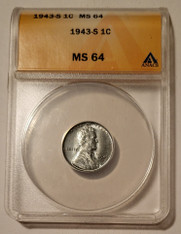 1943 S Lincoln Wheat Steel Cent MS64 ANACS Light Patina