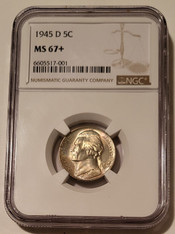 1945 D Jefferson Silver Nickel Unc MS67+ NGC Toning