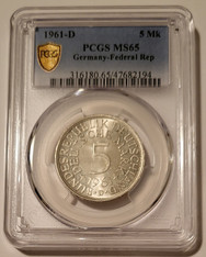 Germany - Federal Republic - 1961 D Silver 5 Mark MS65 PCGS